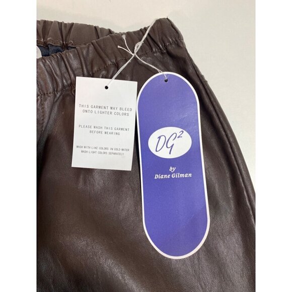 DG2 by Diane Gilman Brown Faux Leather Pants Elastic Waist Women's PM NWT - Picture 4 of 11